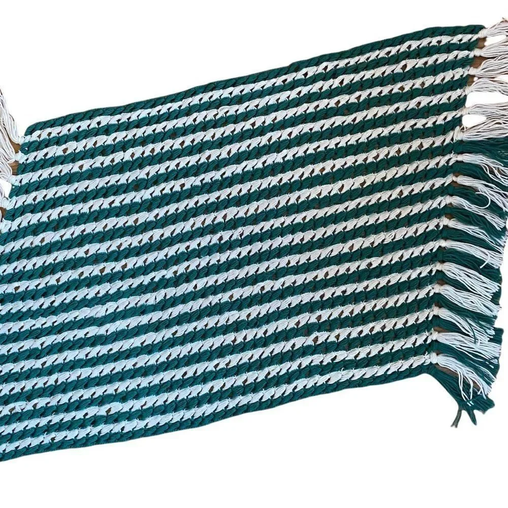Handmade Chunky Crochet Lap Blanket Afghan Green White Grandmacore